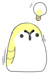 なにかをひらめいてのびるかわいいスズメ（黄色）