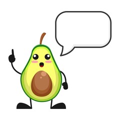 vector illustration of cute avocado fruit with blank ballon word. cute avocado fruit Concept White Isolated. Flat Cartoon Style Suitable for Landing Page, Banner, Flyer, Sticker.