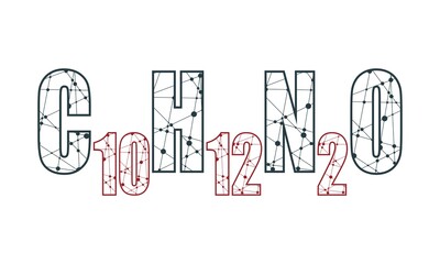 Chemical formula of hormone serotonin. Infographics illustration.