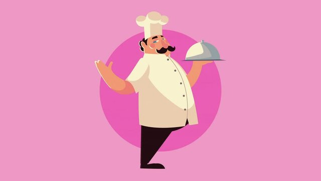 italian chef worker with tray server animation