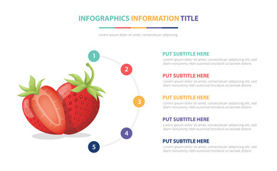 strawberry fruits infographic template with 5 colorfull bullet number description