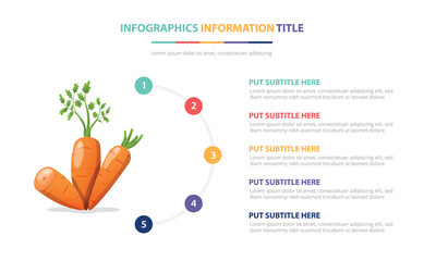 carrot vegetables infographic template with 5 colorfull bullet number description