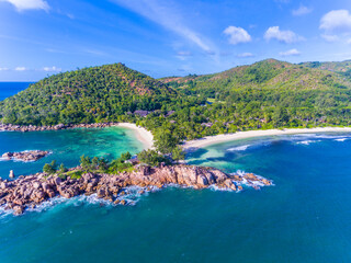 An aerial view on the Pointe Ste Marie on Praslin island in Seychelles