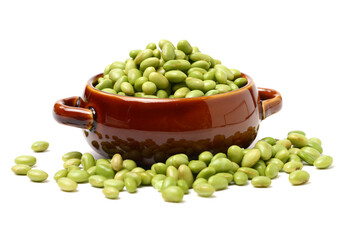Green soy beans on white background 