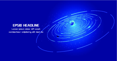 Obraz premium Blue Coils Star Orbit and Planet Internet Technology Background