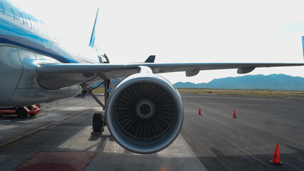 commercial jet turbine motor in a rural airport 