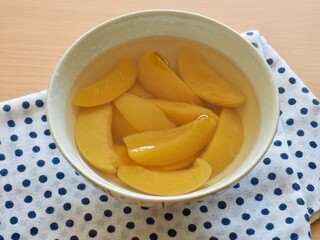 설탕에 절인 노란색 복숭아, 음식, 과일, 황도
