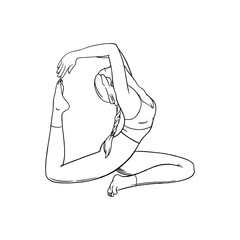 Hatha yoga stretching pose for flexibility. Woman practicing yoga pose. Sketch vector illustration isolated on white background