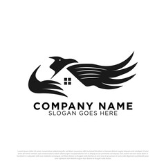 Eagle House Silhouette logo design inspiration, best for construction building real estate logo template