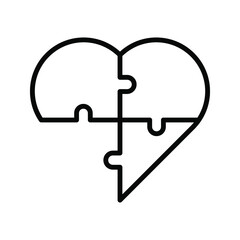 Puzzle heart vector, Valentine and love related line style icon on white background