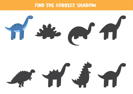 Find the right shadow of cute cartoon diplodocus.