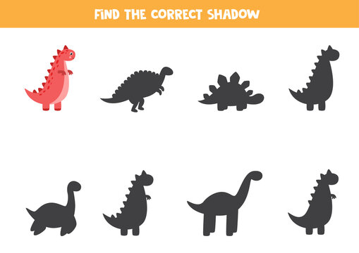 Find the right shadow of cute cartoon diplodocus.