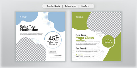 yoga or meditation valentine's training promotional discount offer social media post, banner, card, & fitness concept.