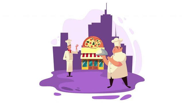 chefs male workers couple comic characters animation