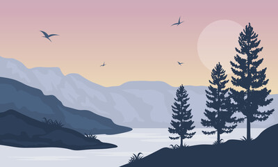 Beautiful scenic at sunset in the city edge. Vector illustration