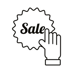Digital marketing cursor hand with sale seal stamp line style icon vector design