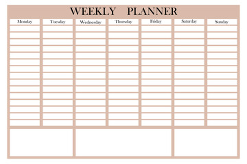 Cartoon week planner. Business organizer. Calendar template. Planner design. Stock image. EPS 10.