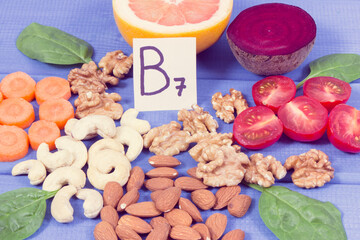 Nutritious products containing vitamin B7 and dietary fiber, healthy nutrition