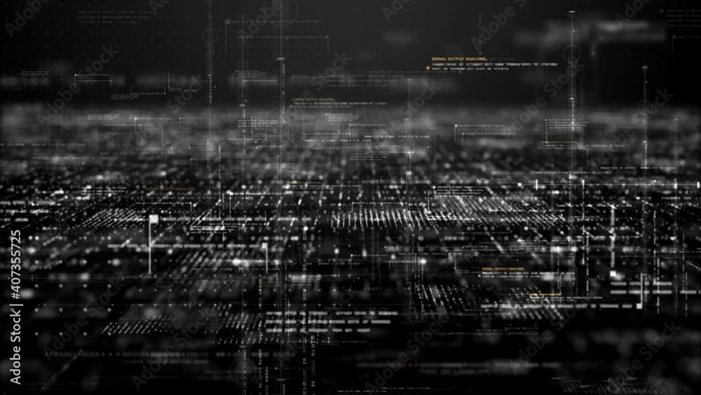 Aufkleber Holographic simulation of 5G network concept, artificial intelligence deep learning performing analytic computational head up display loop background