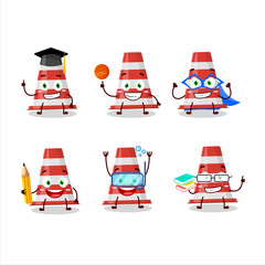 School student of red traffic cone cartoon character with various expressions