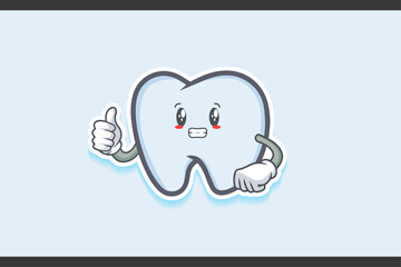 ANXIOUS, ANXIOUSLY, ANXIOUSNESS Face Emotion. Thumb up Hand Gesture. Tooth Cartoon Drawing Mascot Illustration.