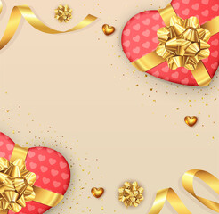Banner realistic romantic background decoration gift box and ribbon