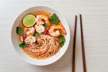 noodles with spicy soup and shrimps (Tom Yum Kung)