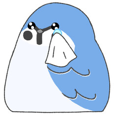 泣いているかわいいスズメ（青色）