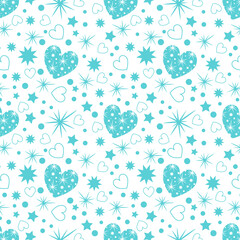 seamless pattern of blue hearts on white background