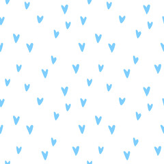 Seamless abstract pattern of small blue hearts. Hand drawn doodle background, texture for textile, wrapping paper, Valentines day