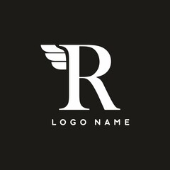 Classic R letter with wings vector logo template