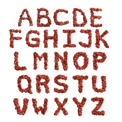  English alphabet  from cuts of beef on a white isolated background.