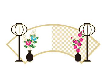 ひな祭り　扇形のフレーム　テンプレート