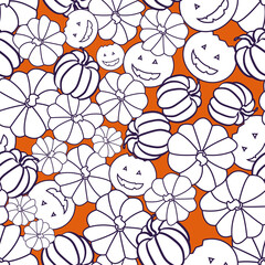 Fototapeta na wymiar Vector White Orange Pumpkin seamless pattern background. Perfect for Halloween, fabric, scrapbooking, packaging, and invitation cards.