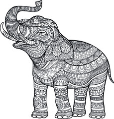 Doodle coloring elephant lifted trunk