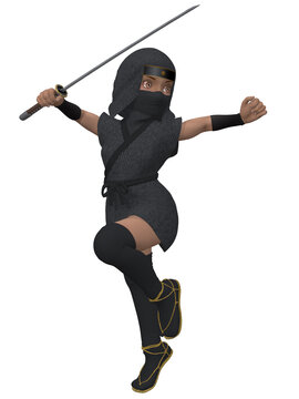 3d render of a cute toon ninja girl