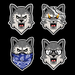 Wolf mascot vector. Wolf head illustration. Wolf cartoon character set