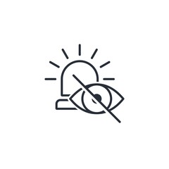 The blind eye and danger signal. Hidden threat. Vector linear icon isolated on white background.