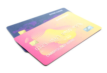 Credit cards on white background