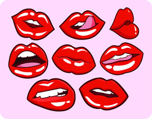 Fototapeta na wymiar Cute and funny sexy red woman lips collection