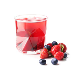 Glass of tasty ice tea on white background
