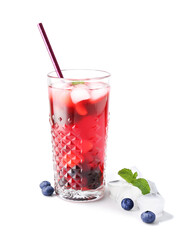 Glass of tasty ice tea on white background