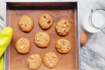 Homemade oatmeal cookies with chocolate.