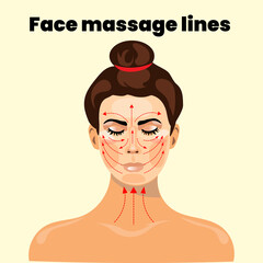 Face massage lines. Model for facial beauty treatment. Skin care concept. Vector illustration