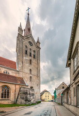 Fototapeta na wymiar Old street, cathedral and medieval church view, Baltic region, Latvia, Europe 