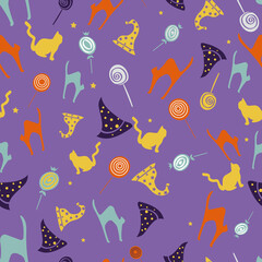 Vector Colorful Halloween seamless pattern background. Perfect for fabric, scrapbooking, packaging, and invitation cards