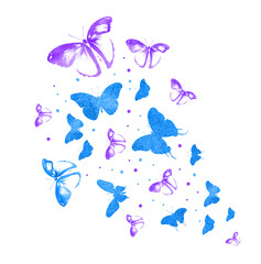 Plakat Flock of silhouette butterflies on white