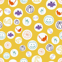 Vector Yellow circles Halloween party seamless pattern background. Perfect for fabric, scrapbooking, packaging, and invitation cards.