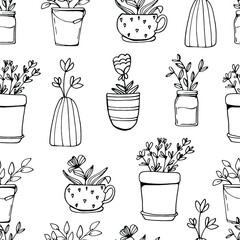 Potted flower pot, flower pot. Saplings.
home greenhouse. Bio plants. save the planet. antistress with flowers. Coloring book for children and adults. For design, textiles, sweatshirts. 