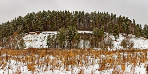 Panorama of the beginning of winter in the Tula region. Zaoksky district.
